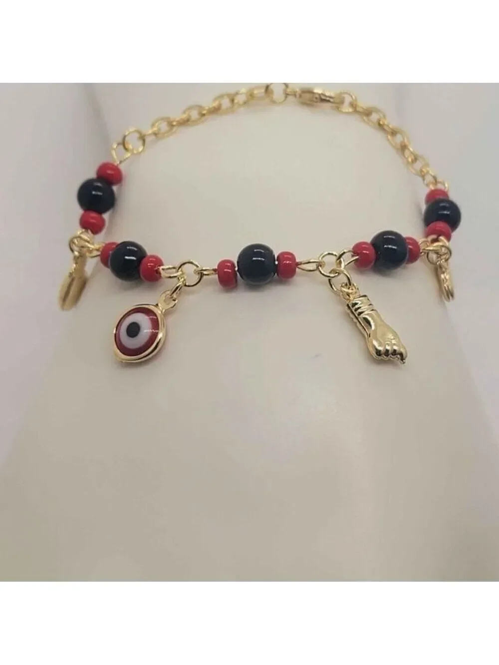 Brand New Brazilian 18k Gold Filled Red Evil Eye & Azabache Bracelet